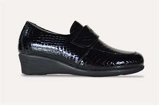 AyakkabıOrtopedia Kadın Hallux Diabetic Ayakkabı Siyah Kroko Deri - 1005